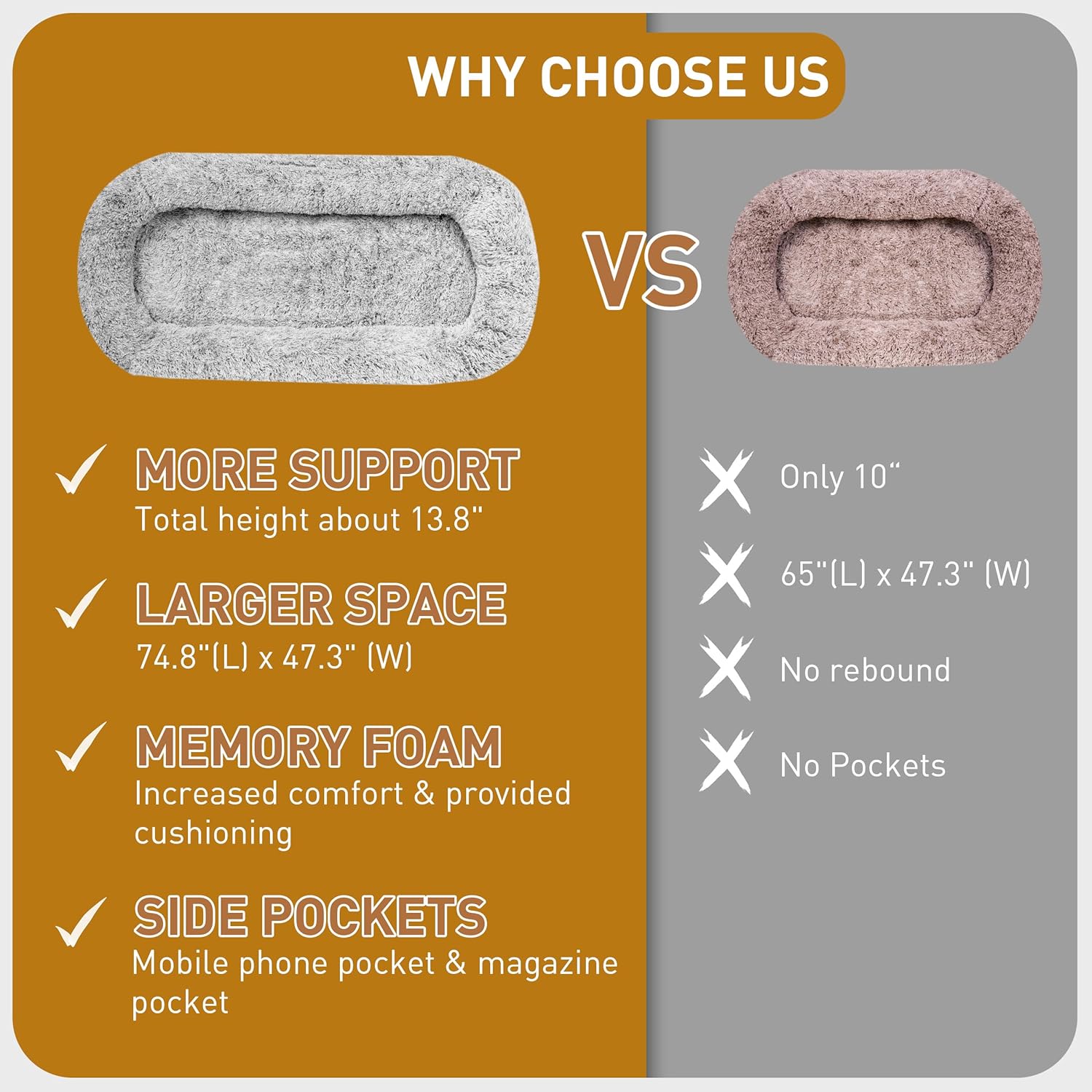 Extra Large Washable Dog Couch with Waterproof Removable Cover & Bolster Sides